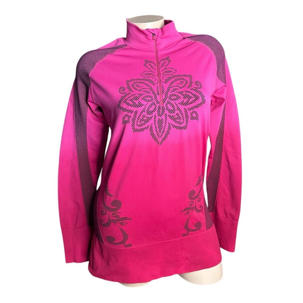 Athleta Womens Pink Ombre Twist 1/4 Zip L/S Thumbholes Activewear Top Size XL